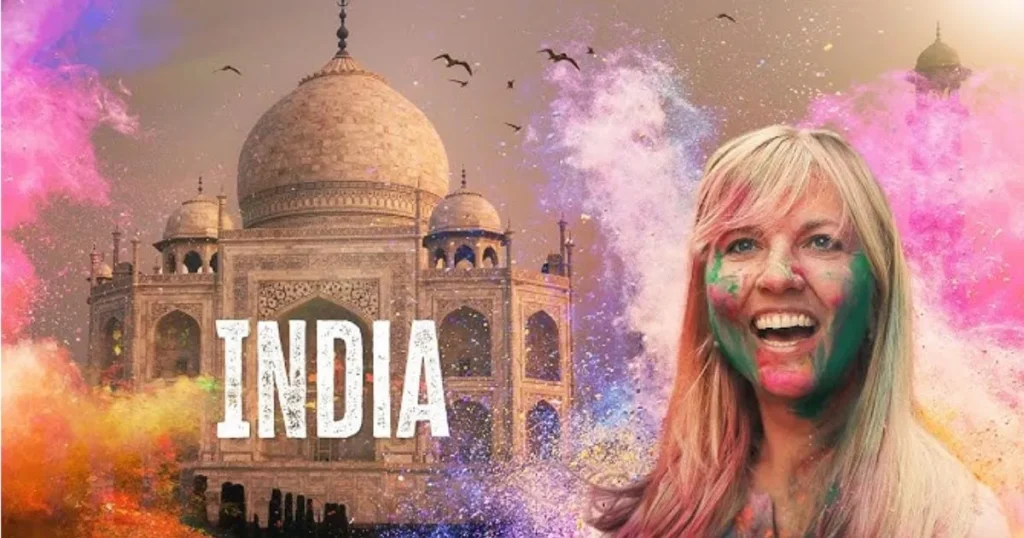 Triángulo dorado con el festival Holi